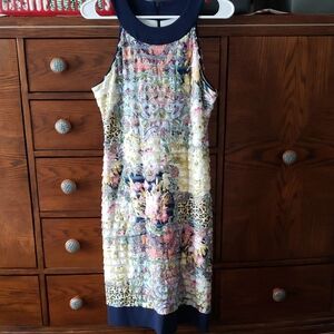 Joseph Ribkoff Navy Multicolor Patterned Midi Dress